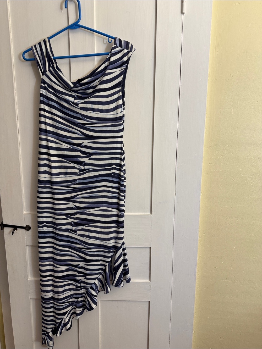 Nicole Miller Navy & White Striped Asymmetric Cowl Dress